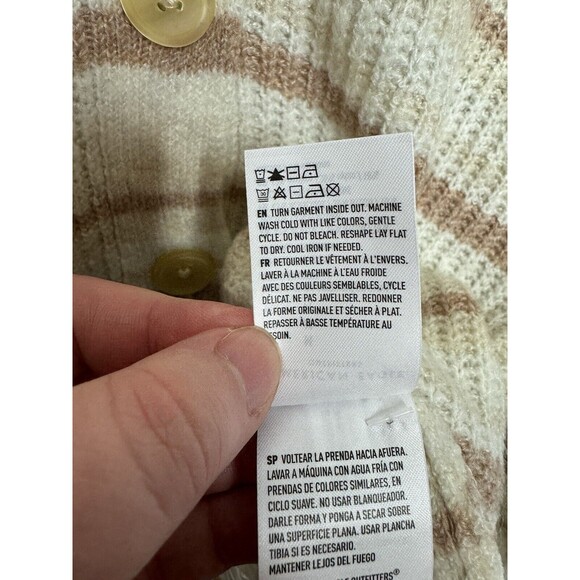 American Eagle Medium Sweater Beige Striped Cropped Button Up Balloon Sleeve NWT - Picture 9 of 12